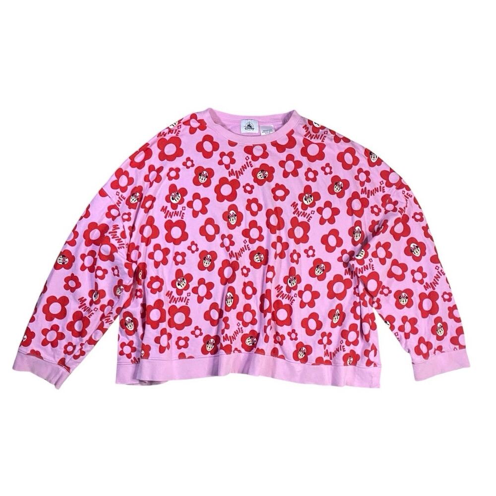Disney Parks Minnie Flower Oversized Cropped Crew Sweater - 3XL